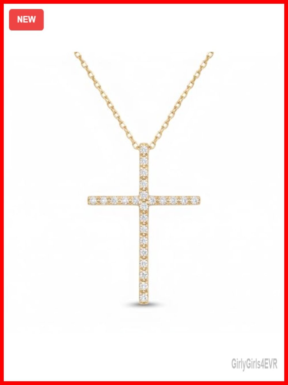 14K Solid Gold Pave Diamond Cross Necklace 18 Inch Chain Dainty